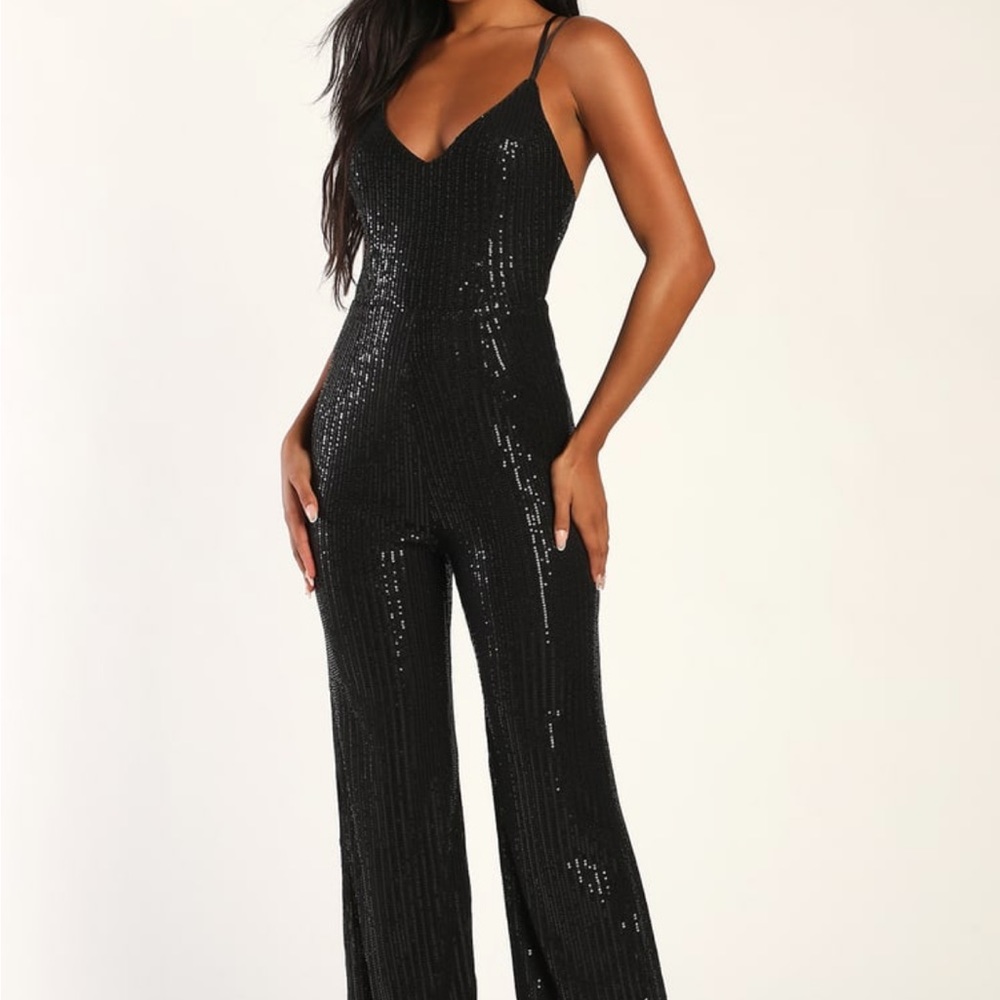 Black sequin strappy jumpsuit
